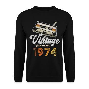 Vintage 1974 Birthday Cassette Pencil - Unisex Sweatshirt - black - Front - Alina (178cm) & Michal (187cm)