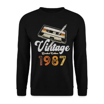 Vintage 1987 Birthday Cassette Pencil - Unisex Sweatshirt - black - Front - Alina (178cm) & Michal (187cm)
