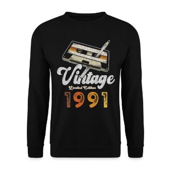 Vintage 1991 Birthday Cassette Pencil - Unisex Sweatshirt - black - Front - Alina (178cm) & Michal (187cm)