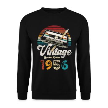 Vintage 1956 Geburtstag Kassette Bleistift - Unisex Pullover - Schwarz - Vorne - Alina (178cm) & Michal (187cm)