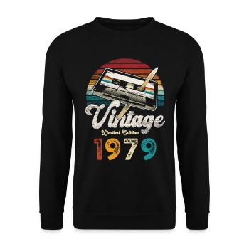 Vintage 1979 Birthday Cassette Pencil - Unisex Sweatshirt - black - Front - Alina (178cm) & Michal (187cm)
