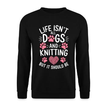 Stricken Spruch Hunde Lustiges Stricken Geschenk - Unisex Pullover - Schwarz - Vorne - Alina (178cm) & Michal (187cm)