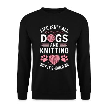 Stricken Spruch Hunde Lustiges Stricken Geschenk - Unisex Pullover - Schwarz - Vorne - Alina (178cm) & Michal (187cm)