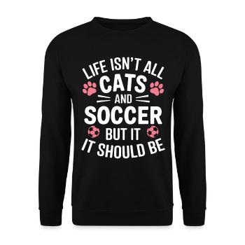 Fußball Spruch Katze Lustige Fussballer Geschenk - Unisex Pullover - Schwarz - Vorne - Alina (178cm) & Michal (187cm)