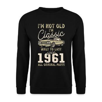 Né en 1961 Anniversaire Voiture classique - Sweat-shirt Unisexe - noir - Devant - Alina (178cm) & Michal (187cm)