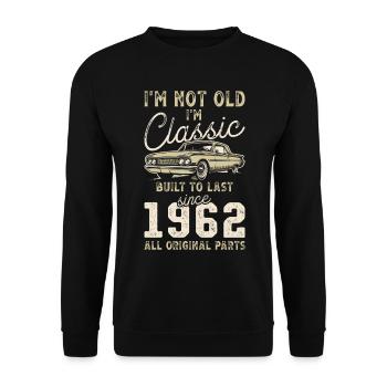 Geboren 1962 Geburtstag Oldtimer - Unisex Pullover - Schwarz - Vorne - Alina (178cm) & Michal (187cm)