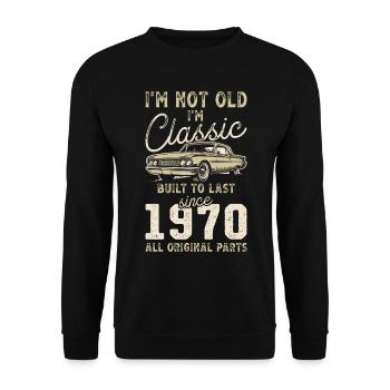 Geboren 1970 Geburtstag Oldtimer - Unisex Pullover - Schwarz - Vorne - Alina (178cm) & Michal (187cm)
