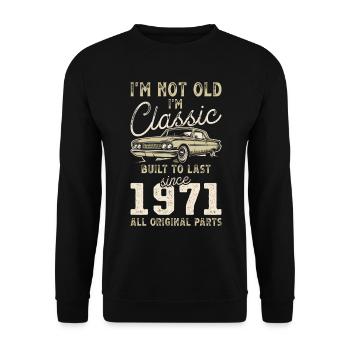Né en 1971 Anniversaire Voiture classique - Sweat-shirt Unisexe - noir - Devant - Alina (178cm) & Michal (187cm)