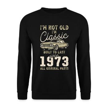 Born 1973 Birthday Classic Car - Unisex Sweatshirt - black - Front - Alina (178cm) & Michal (187cm)