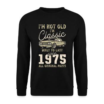 Né en 1975 Anniversaire Voiture classique - Sweat-shirt Unisexe - noir - Devant - Alina (178cm) & Michal (187cm)