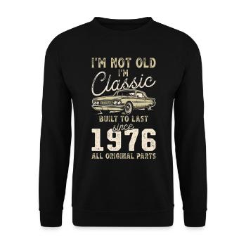 Born 1976 Birthday Classic Car - Unisex Sweatshirt - black - Front - Alina (178cm) & Michal (187cm)