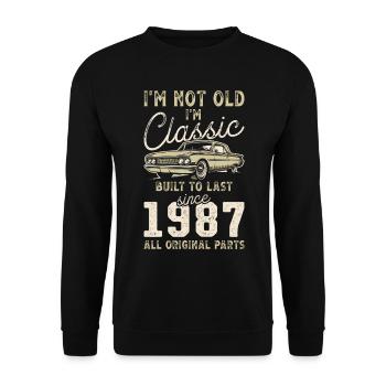 Né en 1987 Anniversaire Voiture classique - Sweat-shirt Unisexe - noir - Devant - Alina (178cm) & Michal (187cm)
