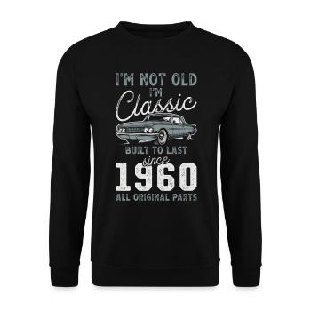 Geboren 1960 Geburtstag Oldtimer - Unisex Pullover - Schwarz - Vorne - Alina (178cm) & Michal (187cm)