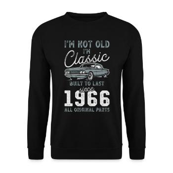 Geboren 1966 Geburtstag Oldtimer - Unisex Pullover - Schwarz - Vorne - Alina (178cm) & Michal (187cm)