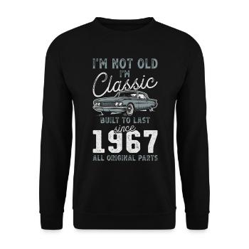 Geboren 1967 Geburtstag Oldtimer - Unisex Pullover - Schwarz - Vorne - Alina (178cm) & Michal (187cm)
