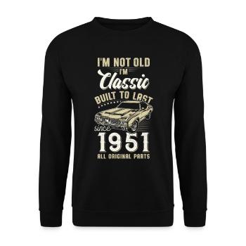 Né en 1951 Anniversaire Voiture classique - Sweat-shirt Unisexe - noir - Devant - Alina (178cm) & Michal (187cm)
