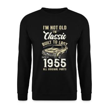 Geboren 1955 Geburtstag Oldtimer - Unisex Pullover - Schwarz - Vorne - Alina (178cm) & Michal (187cm)