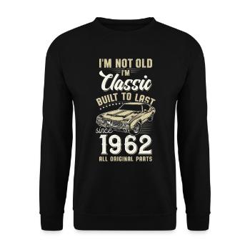 Geboren 1962 Geburtstag Oldtimer - Unisex Pullover - Schwarz - Vorne - Alina (178cm) & Michal (187cm)