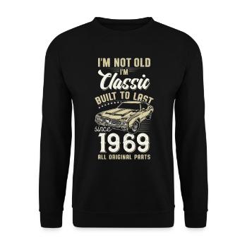 Born 1969 Birthday Classic Car - Unisex Sweatshirt - black - Front - Alina (178cm) & Michal (187cm)