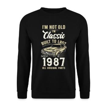 Né en 1987 Anniversaire Voiture classique - Sweat-shirt Unisexe - noir - Devant - Alina (178cm) & Michal (187cm)
