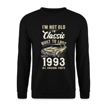 Geboren 1993 Geburtstag Oldtimer - Unisex Pullover - Schwarz - Vorne - Alina (178cm) & Michal (187cm)