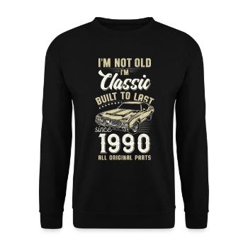 Born 1990 Birthday Classic Car - Unisex Sweatshirt - black - Front - Alina (178cm) & Michal (187cm)