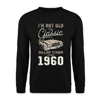 Geboren 1960 Geburtstag Oldtimer - Unisex Pullover - Schwarz - Vorne - Alina (178cm) & Michal (187cm)