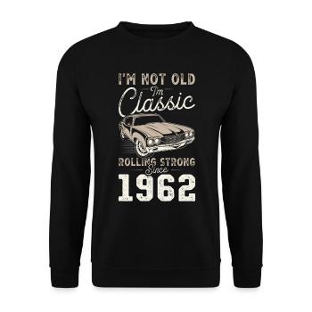 Geboren 1962 Geburtstag Oldtimer - Unisex Pullover - Schwarz - Vorne - Alina (178cm) & Michal (187cm)