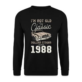 Né en 1988 Anniversaire Voiture classique - Sweat-shirt Unisexe - noir - Devant - Alina (178cm) & Michal (187cm)