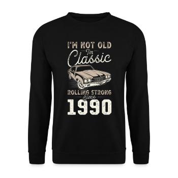 Born 1990 Birthday Classic Car - Unisex Sweatshirt - black - Front - Alina (178cm) & Michal (187cm)
