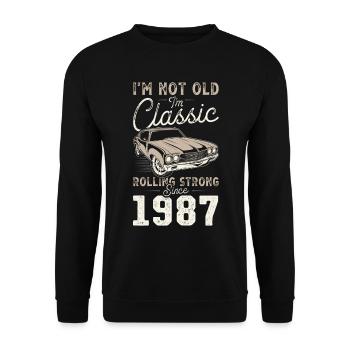Né en 1987 Anniversaire Voiture classique - Sweat-shirt Unisexe - noir - Devant - Alina (178cm) & Michal (187cm)