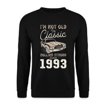 Geboren 1993 Geburtstag Oldtimer - Unisex Pullover - Schwarz - Vorne - Alina (178cm) & Michal (187cm)