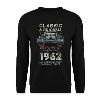 Geboren 1962 Geburtstag Oldtimer - Unisex Pullover - Schwarz - Vorne - Alina (178cm) & Michal (187cm)