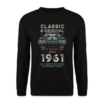 Né en 1961 Anniversaire Voiture classique - Sweat-shirt Unisexe - noir - Devant - Alina (178cm) & Michal (187cm)