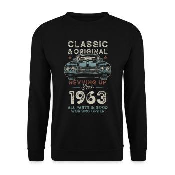 Geboren 1963 Geburtstag Oldtimer - Unisex Pullover - Schwarz - Vorne - Alina (178cm) & Michal (187cm)