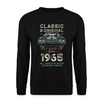 Born 1965 Birthday Classic Car - Unisex Sweatshirt - black - Front - Alina (178cm) & Michal (187cm)