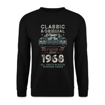 Né en 1968 Anniversaire Voiture classique - Sweat-shirt Unisexe - noir - Devant - Alina (178cm) & Michal (187cm)