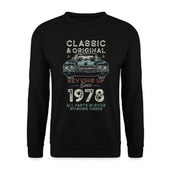 Né en 1978 Anniversaire Voiture classique - Sweat-shirt Unisexe - noir - Devant - Alina (178cm) & Michal (187cm)
