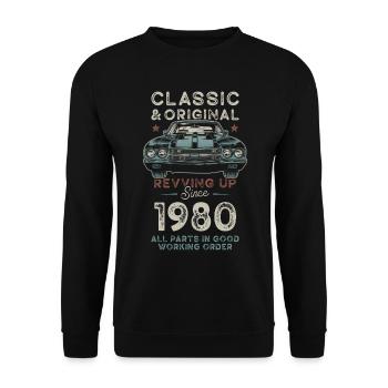 Né en 1980 Anniversaire Voiture classique - Sweat-shirt Unisexe - noir - Devant - Alina (178cm) & Michal (187cm)