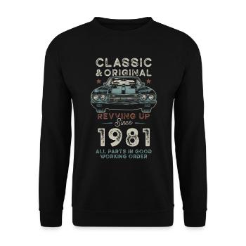 Né en 1981 Anniversaire Voiture classique - Sweat-shirt Unisexe - noir - Devant - Alina (178cm) & Michal (187cm)