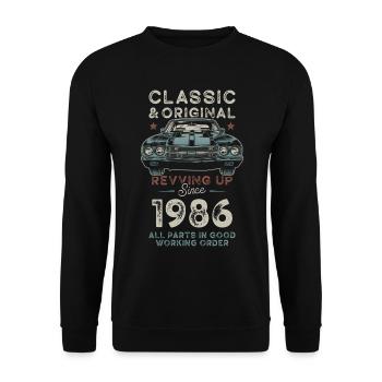 Né en 1986 Anniversaire Voiture classique - Sweat-shirt Unisexe - noir - Devant - Alina (178cm) & Michal (187cm)