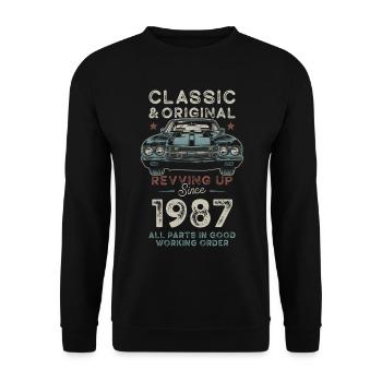Né en 1987 Anniversaire Voiture classique - Sweat-shirt Unisexe - noir - Devant - Alina (178cm) & Michal (187cm)