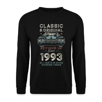 Born 1993 Birthday Classic Car - Unisex Sweatshirt - black - Front - Alina (178cm) & Michal (187cm)
