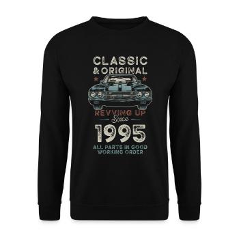 Born 1995 Birthday Classic Car - Unisex Sweatshirt - black - Front - Alina (178cm) & Michal (187cm)