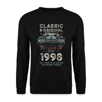 Né en 1998 Anniversaire Voiture classique - Sweat-shirt Unisexe - noir - Devant - Alina (178cm) & Michal (187cm)