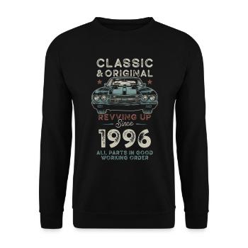 Né en 1996 Anniversaire Voiture classique - Sweat-shirt Unisexe - noir - Devant - Alina (178cm) & Michal (187cm)