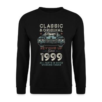 Né en 1999 Anniversaire Voiture classique - Sweat-shirt Unisexe - noir - Devant - Alina (178cm) & Michal (187cm)