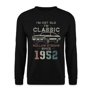 Born in 1952 Birthday Classic Car - Unisex Pullover - Schwarz - Vorne - Alina (178cm) & Michal (187cm)