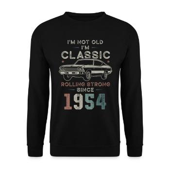 Born in 1954 Birthday Classic Car - Unisex Pullover - Schwarz - Vorne - Alina (178cm) & Michal (187cm)