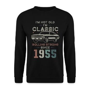 Born in 1955 Birthday Classic Car - Unisex Pullover - Schwarz - Vorne - Alina (178cm) & Michal (187cm)